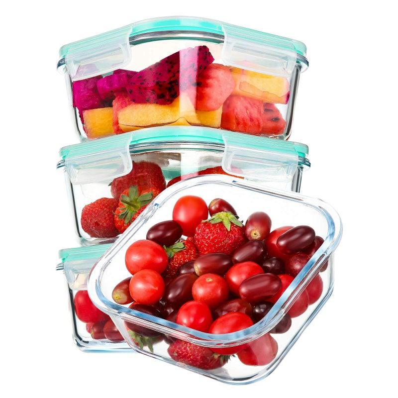 YEBODA Glass Food Storage Containers with Airtight Snap Locking Lids BPA Free Meal Prep Container Set For Home Kitchen Restaurant - Freezer, Microwave, Oven, Dishwasher Safe [28oz, 4 Pack] - Image 1